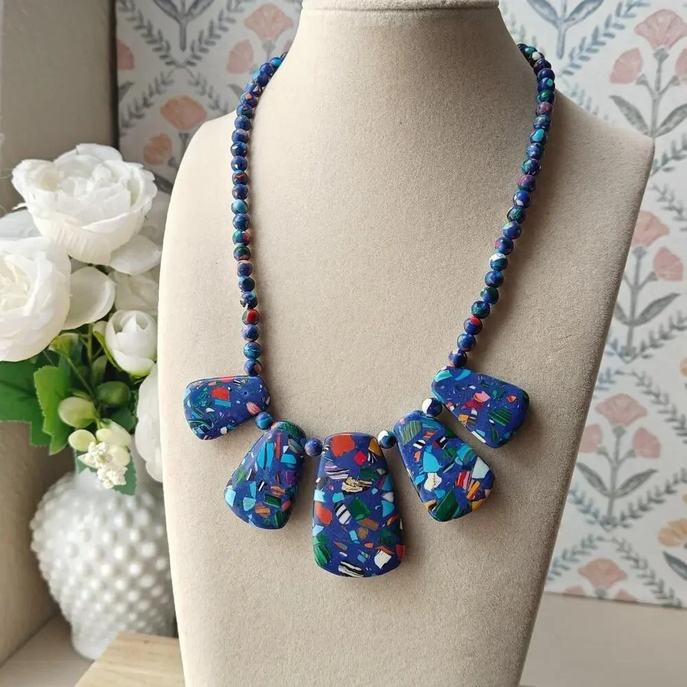 Boho colorful matrix turquoise stone necklace